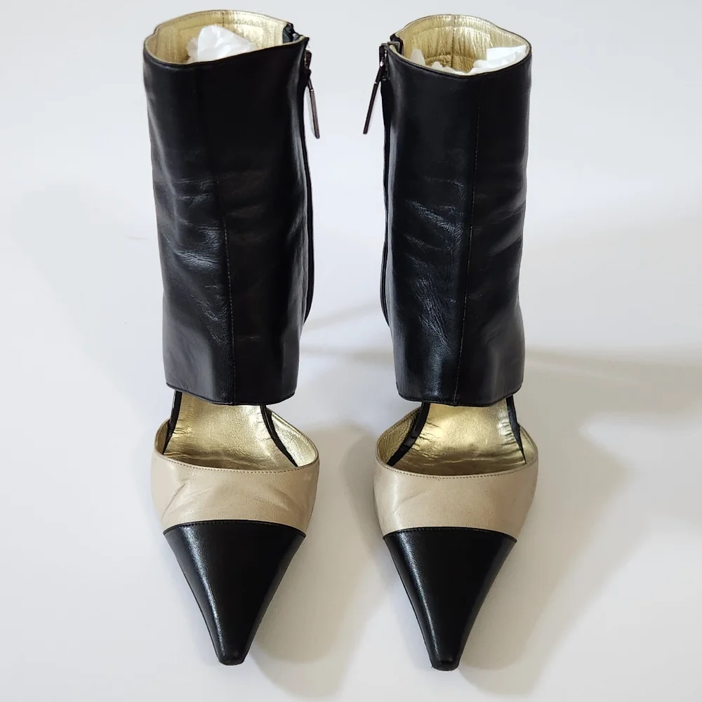 CHANEL Black and Cream‎ Heeled Boots